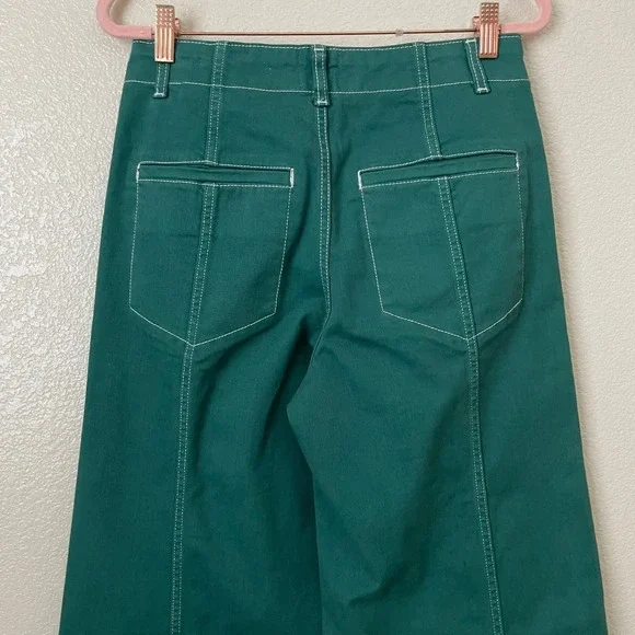 Anthropologie Maeve Pants Womens 27 Green Delaney Wide Leg Stitched High Rise - Picture 6 of 12